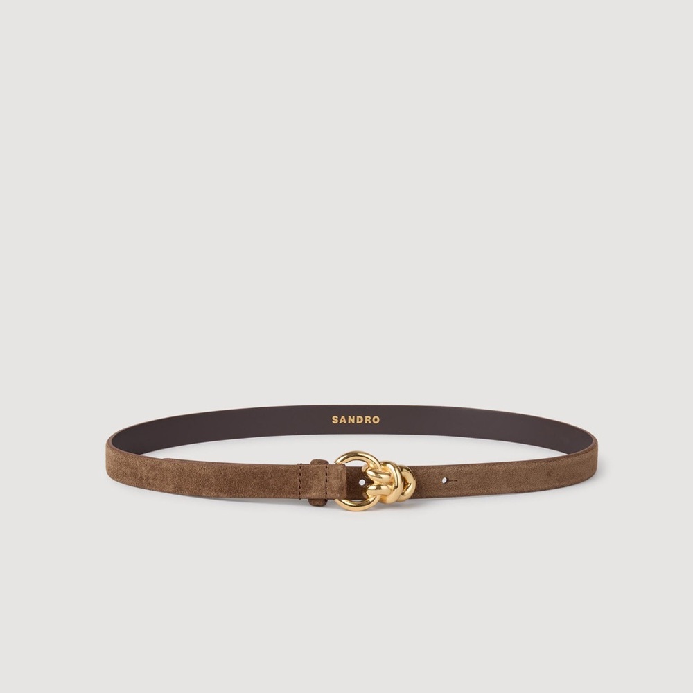 Sandro Skinny Belt with Gold Knot Buckle